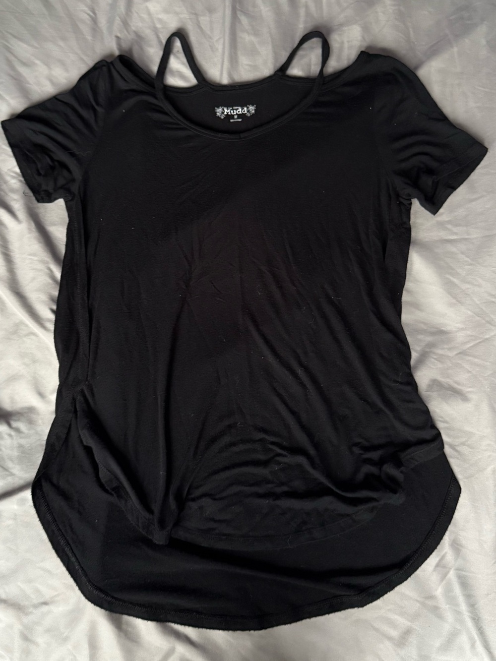 Mudd Black Cold-Shoulder Top with Short Sleeves